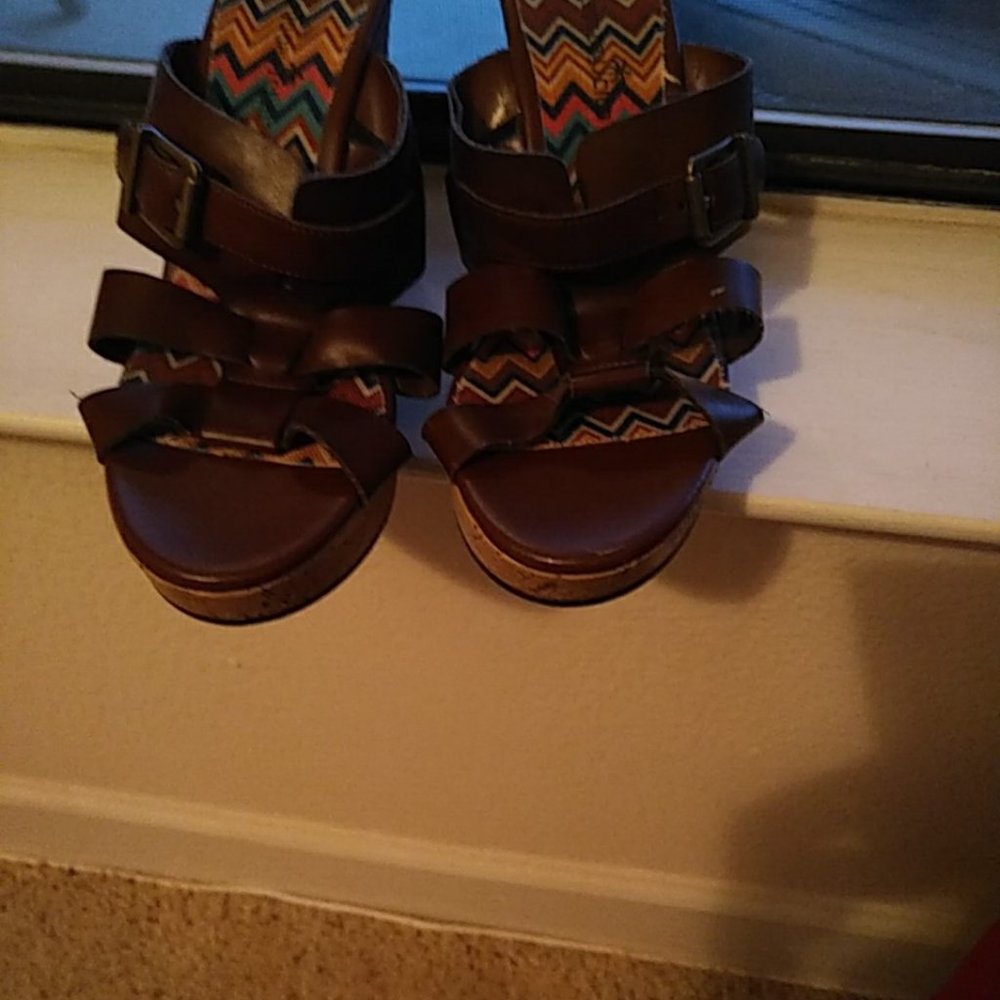 Chunky Dark Brown Wedge Sandals- Like New Condition with exception of tiny mark